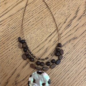 New York & Company Brown and Gold Shell Pendant Necklace